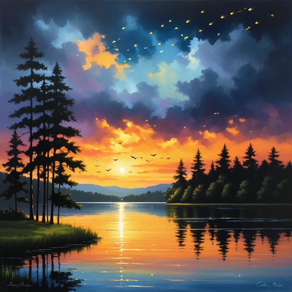 Serene Sunset Over a Lake Scene