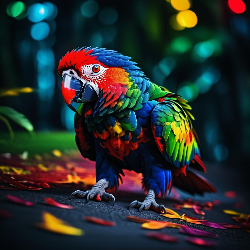 Vivid Parrot in Dark Environment