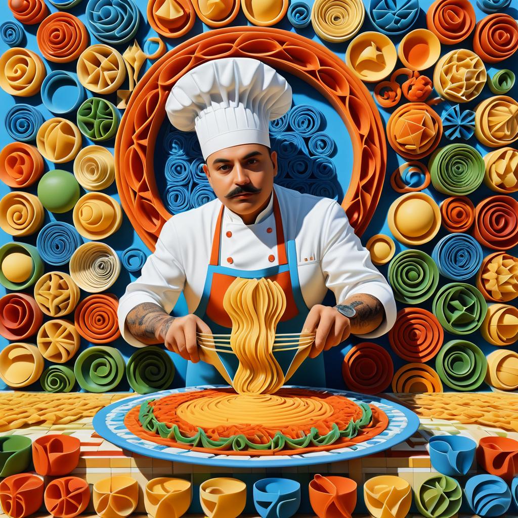 Surreal Italian Chef with Intricate Pasta