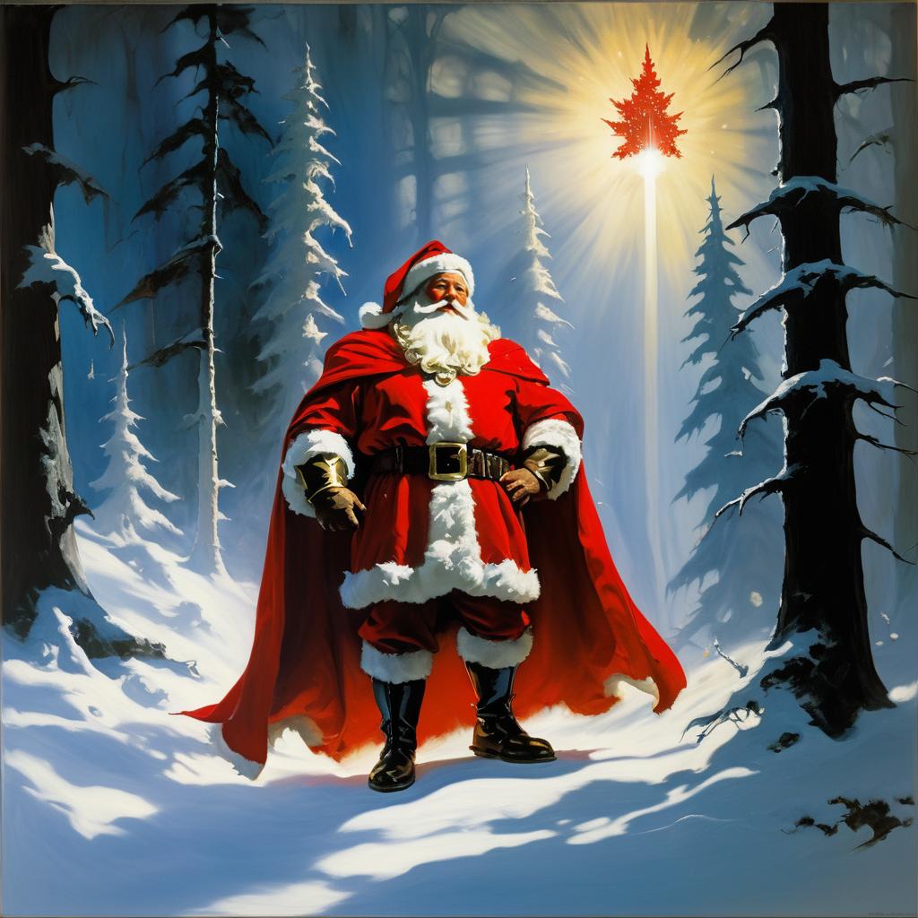 Giant Santa Claus in a Snowy Fantasy