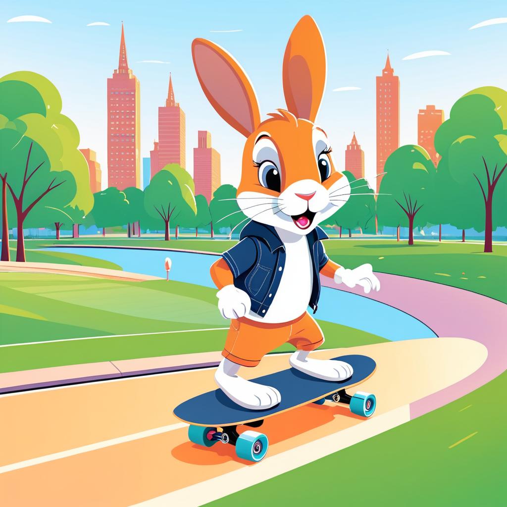 Skateboarding Rabbit in City Park