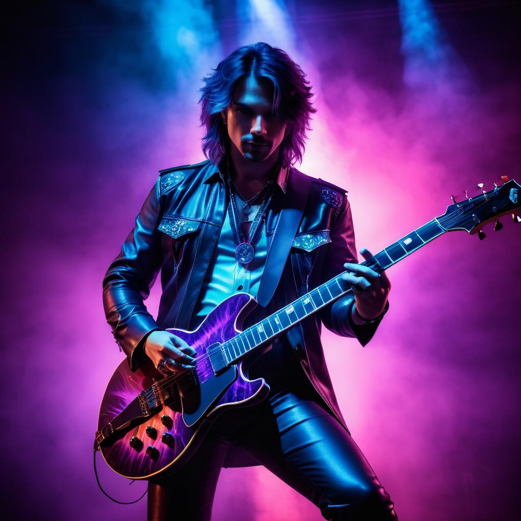 Cinematic Rock Guitarist in Neon Lights