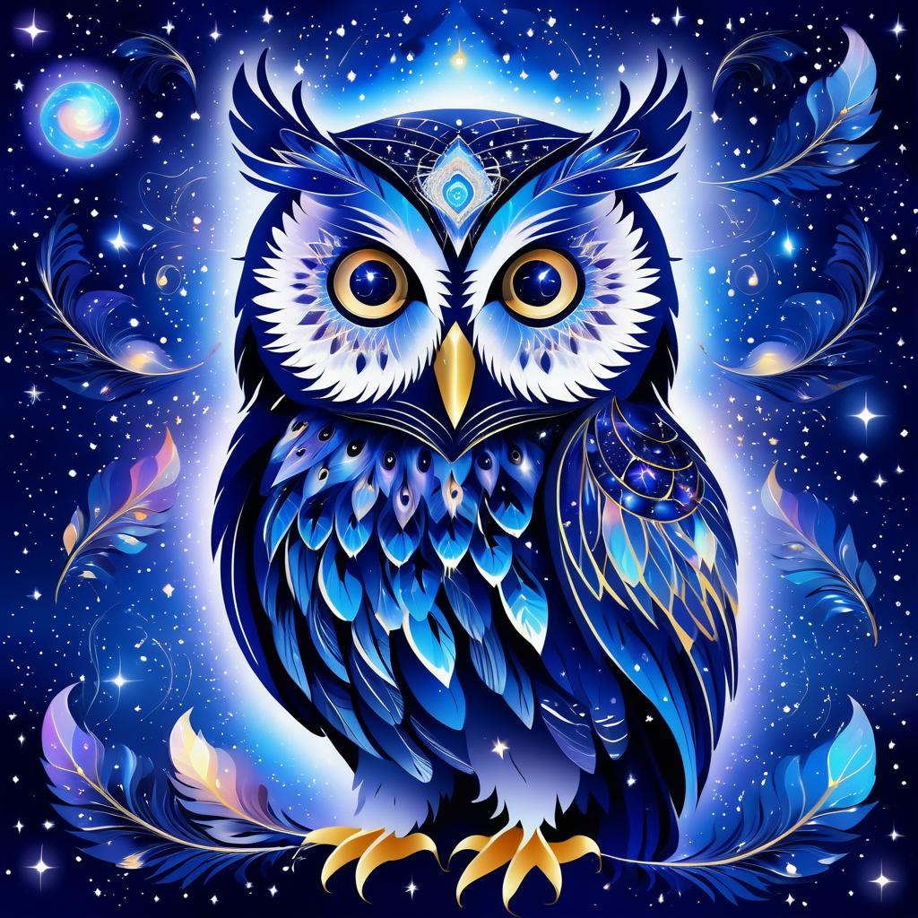 Whimsical Giant Owl in Cosmic Dreams