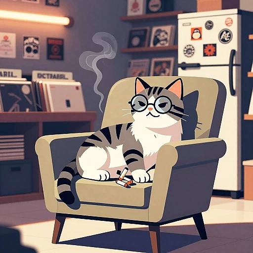 Cool Tabby Cat in Retro Record Store