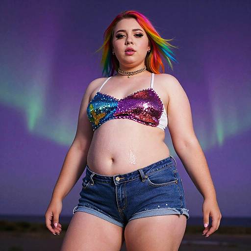 Attractive Plus-Size Woman Under Aurora