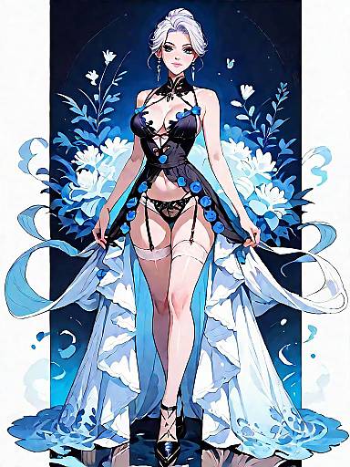 Elegant Dark Fantasy Woman in Black Satin Lingerie