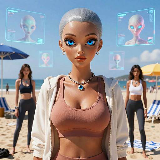 Photorealistic Futuristic Beach Encounter with Aliens