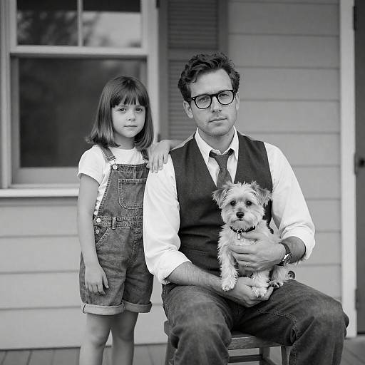 Classic Black and White Portrait with Dog