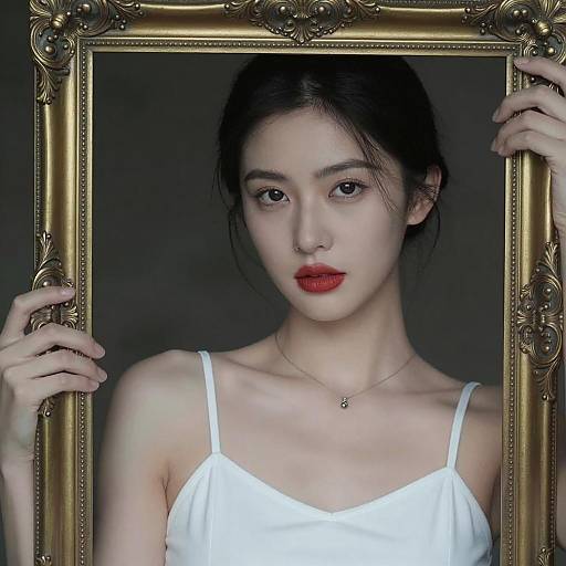 Portrait of Woman Holding Ornate Frame