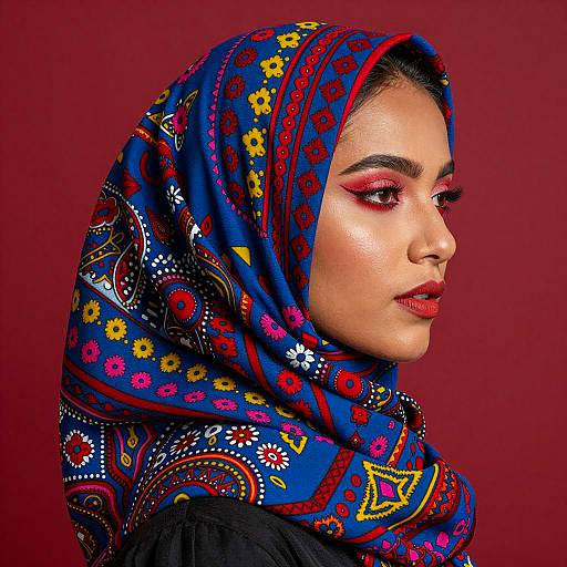 Colorful Hijab Woman Profile Portrait