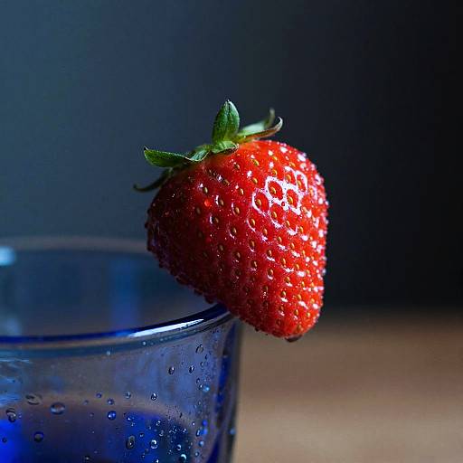 Close-Up Strawberry on Blue Glass