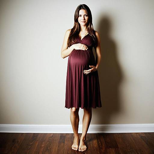 Pregnant Woman in Maternity Dress Standing Indoors