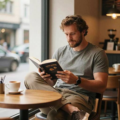 Casual Man Relaxing in Cozy Coffee Shop