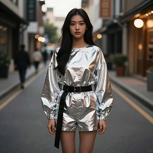 Urban Woman in Silver Black Costume