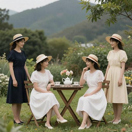 Women Enjoying Tea in Garden