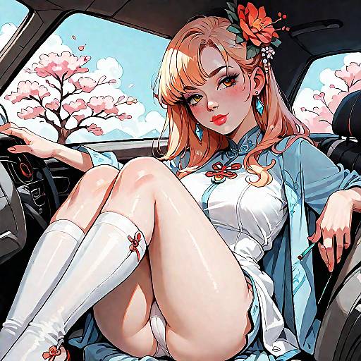 Beautiful Chinese Girl in Car Portrait