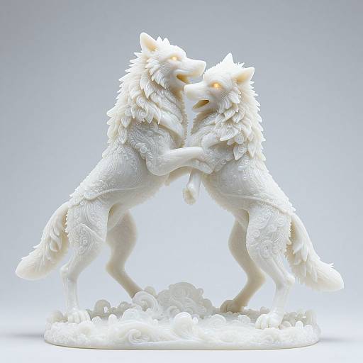 Verdigris Wolves Sculpture Fantasy