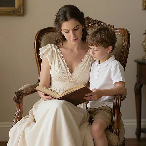 Elegant Woman Reading with Child