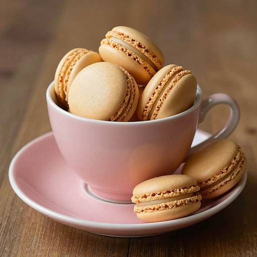 Elegant Pink Teacup with Macarons