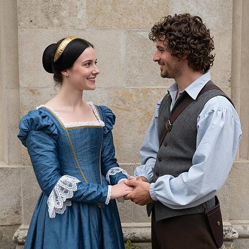 Renaissance Couple Against Stone Wall