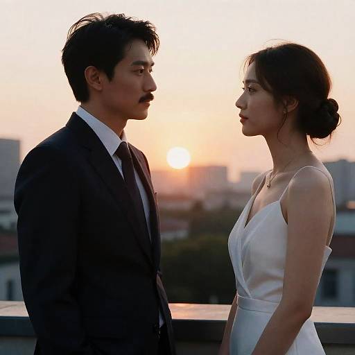 Couple Facing Each Other at Sunset