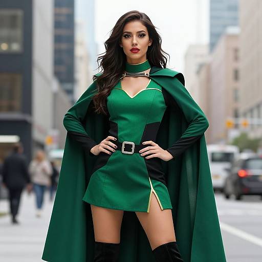 Vivid Superhero Woman in Urban Setting