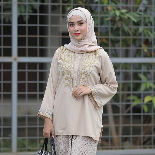 Young Woman in Elegant Beige Hijab