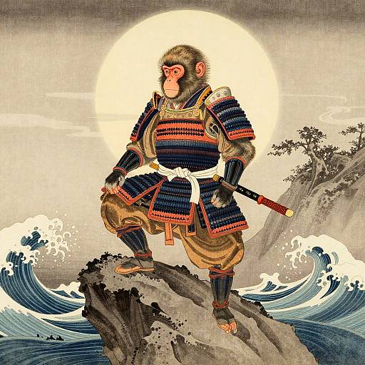Samurai Snow Monkey Ukiyo-e Art