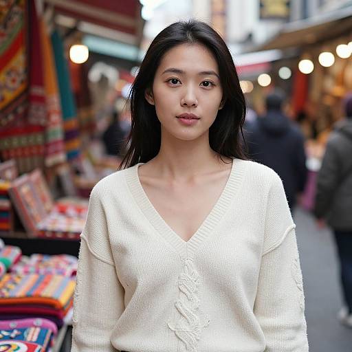 Asian Woman in Urban Market Scene