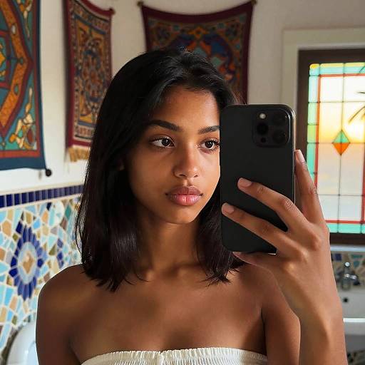 Moody Portrait in Boho Bathroom