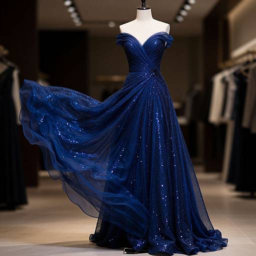 Elegant Sapphire Evening Gown with Fleco