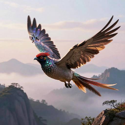 Feathertail Soaring Above Misty Peaks