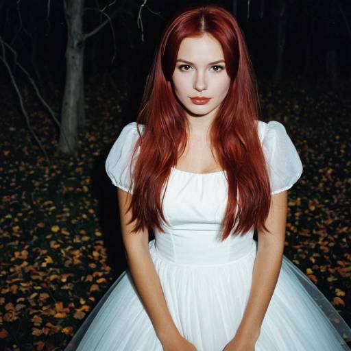 Young Woman in White Dress in Forest