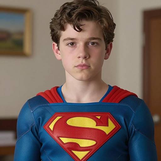 Young Man in Superman Costume Close-Up