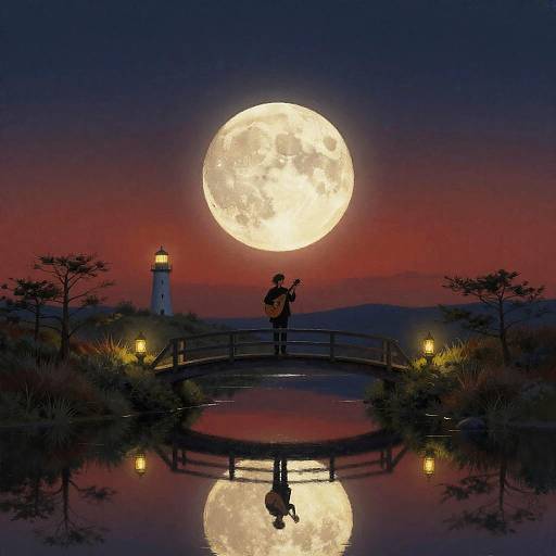 Moonlit Bard on Misty Moorland Bridge