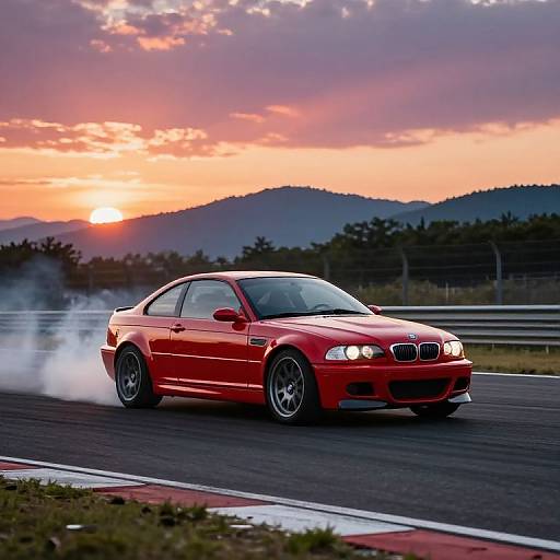 Red BMW M3 E46 Drifting Sunset