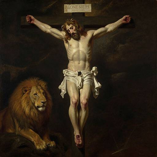 Muscular Lion as Crucified Christ