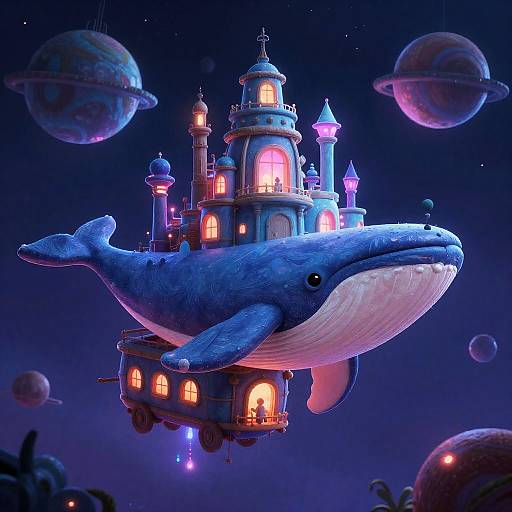 Sky-Whale Caravan Above Neon Gas Giant