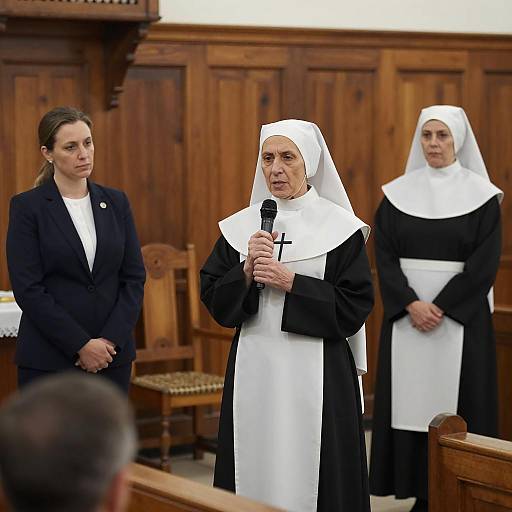 Serene Church Scene with Nuns and Speaker