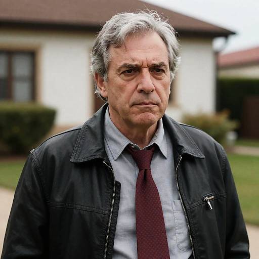 Serious Middle-aged Man in Leather Jacket