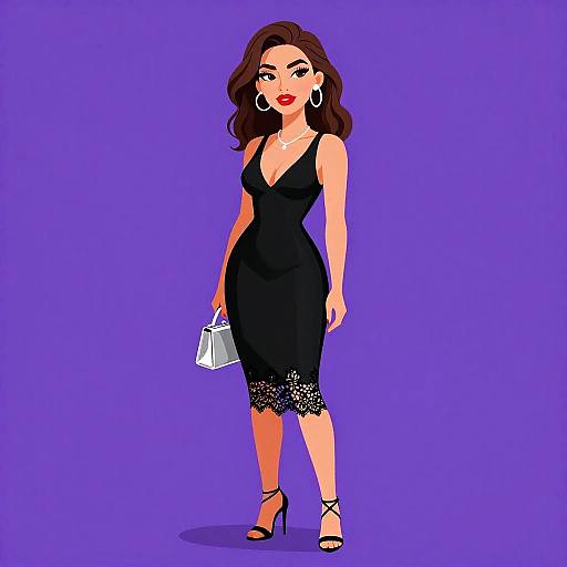 Elegant Woman in Black Lace Dress