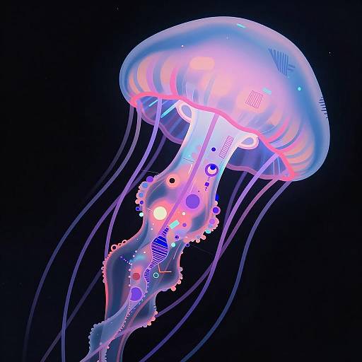 Surreal Neon Jellyfish in Glitch Art