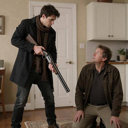 Intense Moment: Two Men in Kitchen