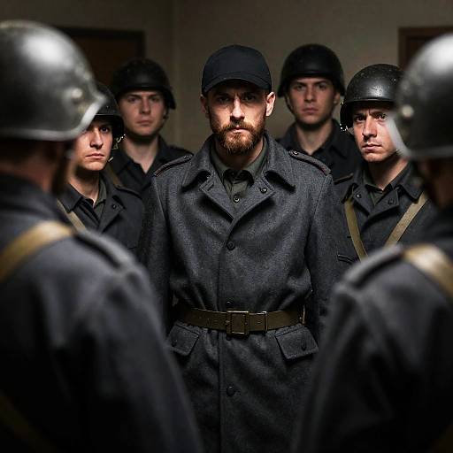 Group of Soldiers in Dimly Lit Room