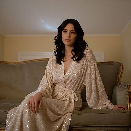 Elegant Woman in Vintage Living Room