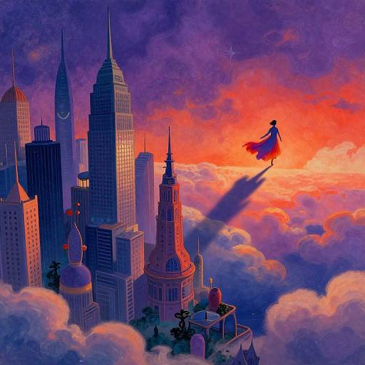 Dreamlike Floating Metropolis in Chagall Style