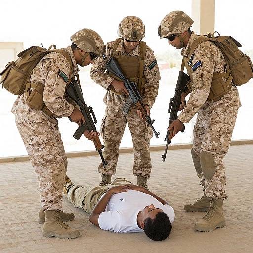 Soldiers Standing Over Fallen Man