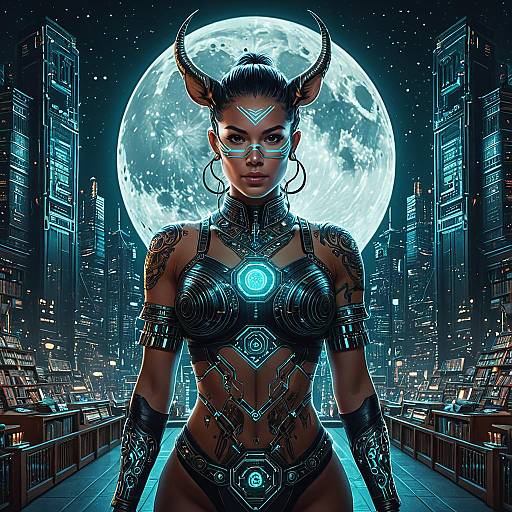 Cyberpunk Centaur Librarian with Circuit Tattoos