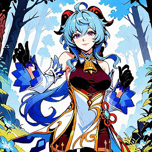 Ganyu Anime Character in Forest Setting