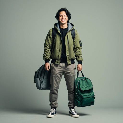 Young man with backpacks standing smiling